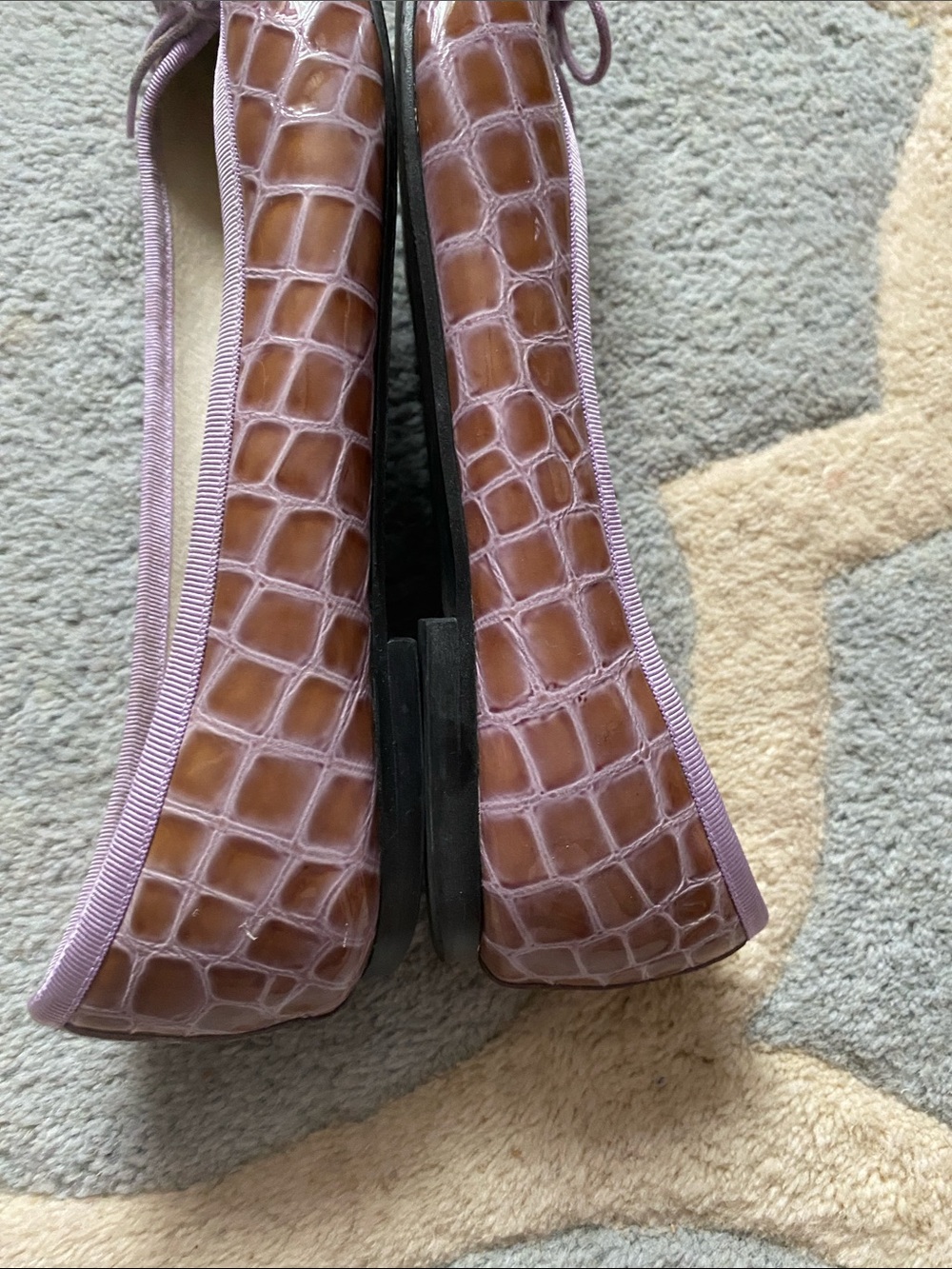 French Sole Brown Croc Ballet Flats with Lilac Trim - Picture 11 of 15